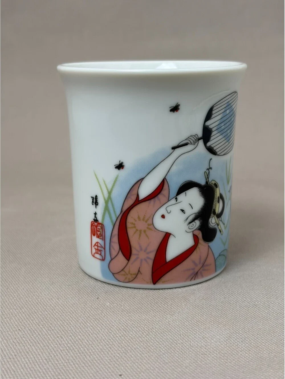 Vintage Japan Porcelain Coffee Mug Geisha Ukiyo-e Firefly Catching Art Cup